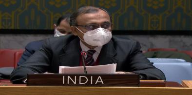 India's Permanent Representative T S Tirumurti speaks at the United Nations Security Council on Monday, January 31, 2022. (Photo: UN)