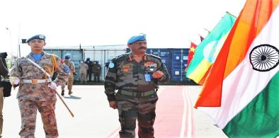 Lt Gen. Mohan Subramanian of India inspects a guard of honour in Juba, South Sudan, on Monday, August 29, 2022, at a ceremony taking command of the United Nations peacekeeping mission in that country. (Photo: UNMISS)