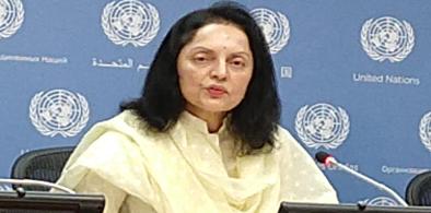 India’s Permanent Representative Ruchira Kamboj addresses a news conference at the United Nations in New York on Thursday, December 1, 20922, after assuming the presidency of the Security Council. (Photo: Arul Louis)
