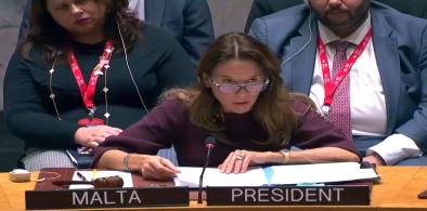 Malta’s Permanent Representative Vanessa Frazier presides over the United Nations Security Council session on terrorism on Thursday, February 9, 2023. (Photo Source: UN)