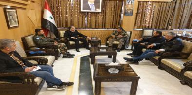 Peacekeeping officers from the United Nations Disengagement Observer Force (UNDOF) meeting with Syrian officials of the Aleppo Governorate on Sunday, February 12, 2023, to assess the relief needs for the victims of the earthquake. (Photo: Courtesy UNDOF)