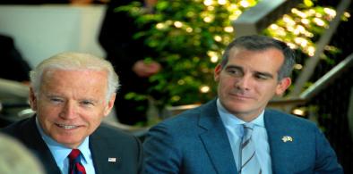 US President Joe Biden, left, with Los Angeles Mayor Eric Garcetti who will be the US ambassador to India. (File Photo: LA Mayor)