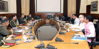 The Joint Secretary (Naval Systems), Rajeev Prakash in a meeting co-chaired by Bangladesh Chief of Army Staff General S M Ahmad Shafiuddin on the sideline of Land mobility, Drone and Counter Drone were made, in New Delhi on April 27, 2023 (Photo: PIB)