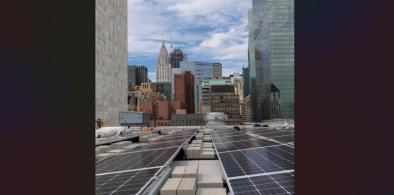 A solar farm donated by India on top of the conference building at the United Nations headquarters in New York. It produces 50 kilowatts of electricity. (File Photo: UN)