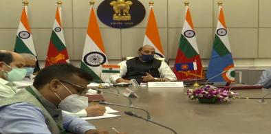 Rajnath Singh at Defence Ministry meeting