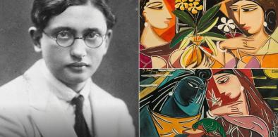 ﻿﻿﻿﻿﻿George Keyt (1901-1993) in his youth; (top right) 'Radha and Krishna', 1978, (bottom right) 'Friends', both acrylic on canvas. File photos