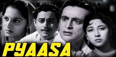 Pyaasa released in 1957 starring, directed and produced by Guru Dutt.