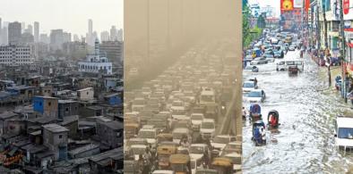 Slums in Mumbai, air pollution in Delhi, floods in Dhaka