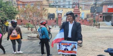 Rukshana Kapali campaigning in Patan, Lalitpur. Photo: Supplied