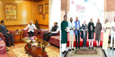 Left: Outgoing Bangladesh High Commissioner Riaz Hamidullah makes a farewell call on Indian External Affairs Minister S Jaishankar and Right: Release of coffee-table book Ilish:The Fish at the Bangladeshi High Commission