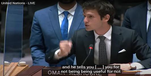 Syrian activist Omar Alshogre, who was invited to speak to the United Nations Security Council on Wednesday hurled the “F-Bomb” (four-letter word) while castigating it for its inaction in Syria’s 11-year civil war. The word was blanked out in the subtitles in the meeting’s video on the UN channel on Youtube. (Photo Source: Youtube)