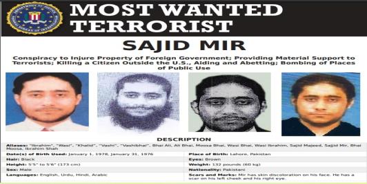 A wanted poster put out by the United States Federal Bureau of Investigation for Sajid Mir,  the mastermind of the 26/11 Mumbai terrorist attack who is under China’s protection at the United Nations. (Photo Source: FBI)
