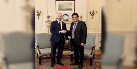 Commerce and Industry Minister Piyush Goyal with his UK counterpart Jonathan Reynolds. (Image/X)