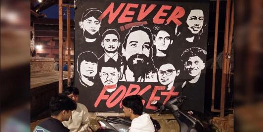 A wall poster in the premises of Patan Durbar Square, Lalitpur, tributing to those who died during the Gen Z protest. Photo by Pragyan Srivastava