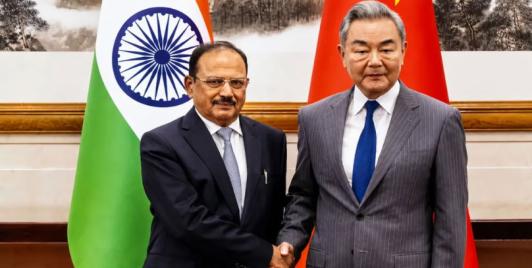 ational Security Advisor (NSA) Ajit Doval with China Foreign Affairs Minister Wang Yi ahead of the 25th round of Special Representatives (SR), in Beijing, China.
