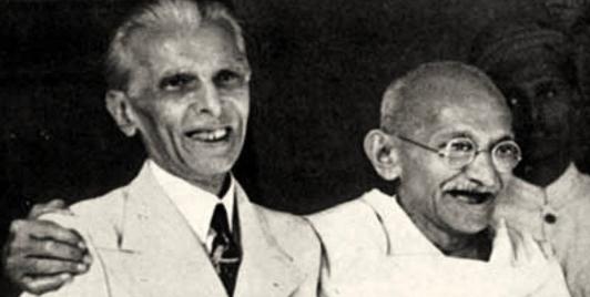 (L-R) Archival photo of Pakistan’s first Governor-General Muhammad Ali Jinnah and Indian political and social activist Mahatma Gandhi. Image via Views&News.