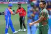 India-Bangladesh cricket captains shaking hands and bowler Mustafizur Rahman